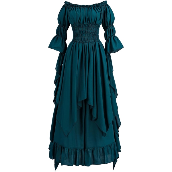 KK Renaissance Klänning Kvinnor Medeltida Dräkt Viktorianska Klänningar Piratkjol Fairy Witch Dress Peacock Blue XX-Large/3X-Large