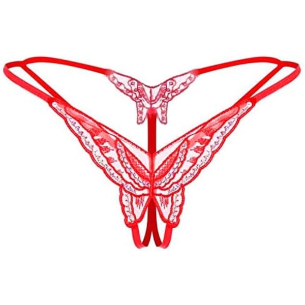 THICE Sexig G-sträng för kvinnor med Butterfly Center och Paljetter Red Medium