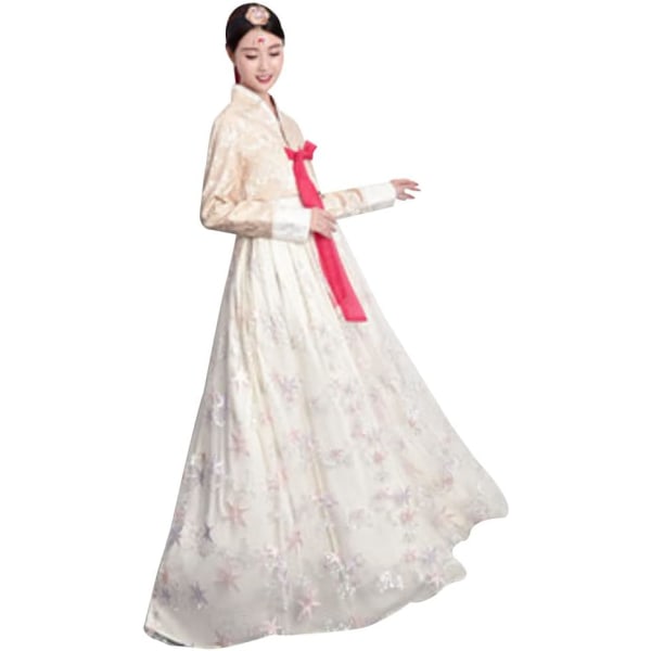 ATPG Hanbok Damklänning Korean Hanbok Traditionell Klänning Kvinnlig Bröllopsdans Cosplay Halloween Kostym Långärmad Klass Gul Vit Medium