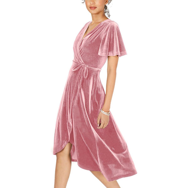 ivimos Dam Velvet Plisserad Wrap Tie Midja Elegant Flytande Fest Plus Size Midi Klänningar Rosa/W Stor