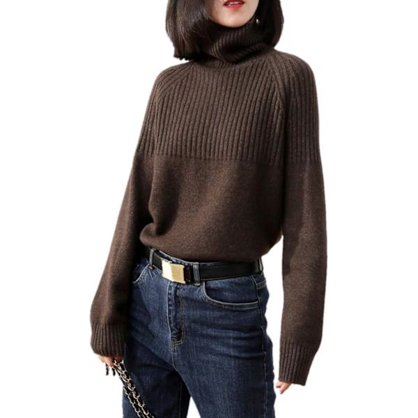 aters Dam Lösa Tröjor Merinoull Stickad Split Tjock Hög Hals Pullover Långärmad Vinter Toppar