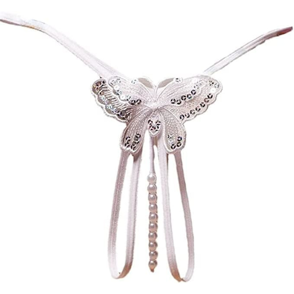 exi Fashion Dam Öppen Gren Trosa Transparent Sexig Underkläder Cutout Spets Broderi G-String Trosor Vit3 En Storlek