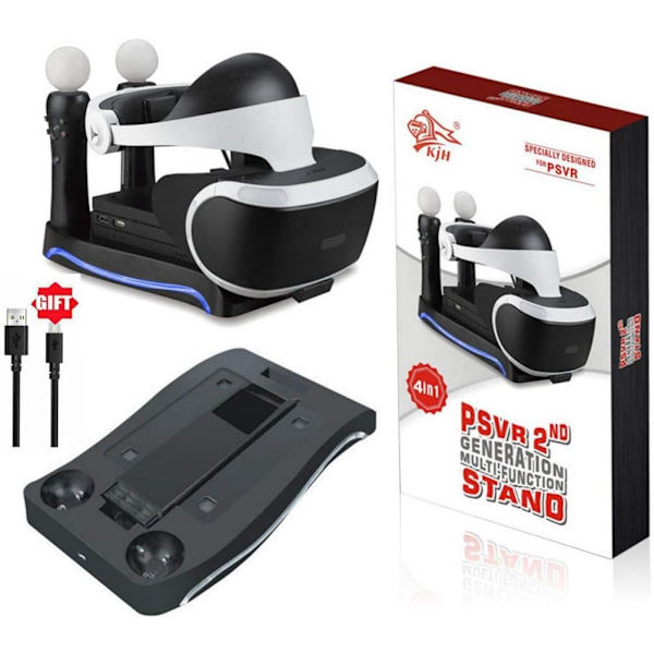 DOREI 4-i-1 PSVR Laddningsställ med Playstation VR Förvaringsställ Headset Hållare Showcase, 2 PS Move Controllers Char
