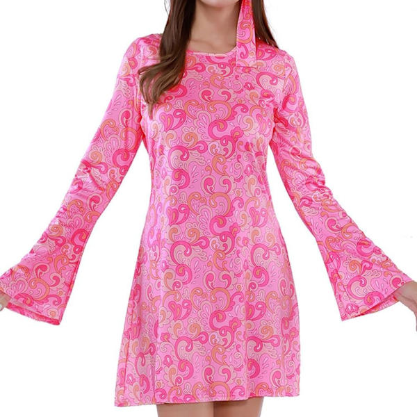 SHM 70-tals discokläder för kvinnor Hippie-kostym för kvinnor Go Go Girl-kostym Kvinnor 70-tals dansklänning med pannband Rosa Medium