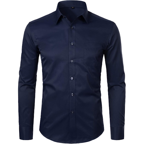 OYAA herr långärmad skjorta enfärgad slim fit casual business formell knapp upp skjortor med ficka mikro twill N medium