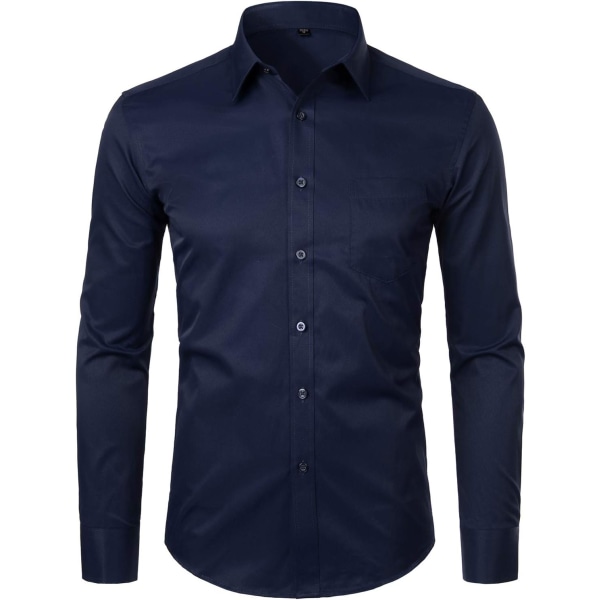 OYAA Långärmad herrskjorta Solid Slim Fit Casual Business Formella Button Up-skjortor med ficka Micro Twilled N Large
