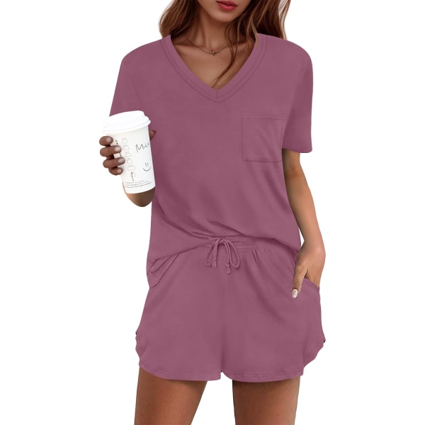 MOON Damkläder Pyjamas Set 2 Delar Lounge Set Söt Kort Pyjamas Med Ficka Sovkläder Mauve XX-Large