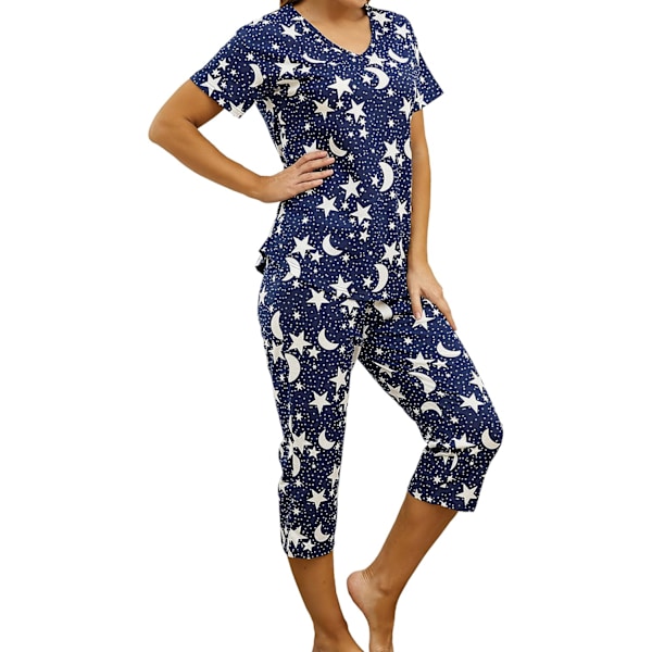 EONG Dam Pyjamas Set Sovkläder Toppar med Capribyxor Casual och Roliga Tryck Pyjamas Set