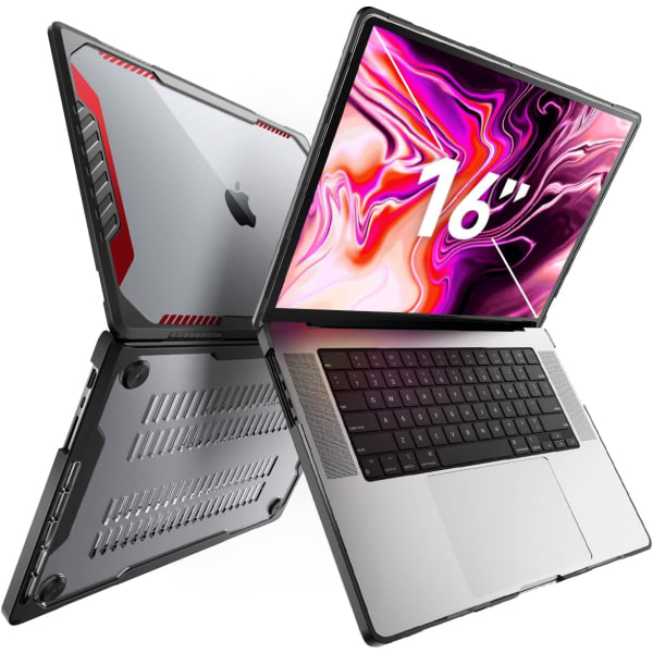 CASE Unicorn Beetle Series Case för MacBook Pro 16 Inch (2021 release) A2485 M1 Pro / M1 Max, Dual Layer Hard Shell Prot Svart/Röd