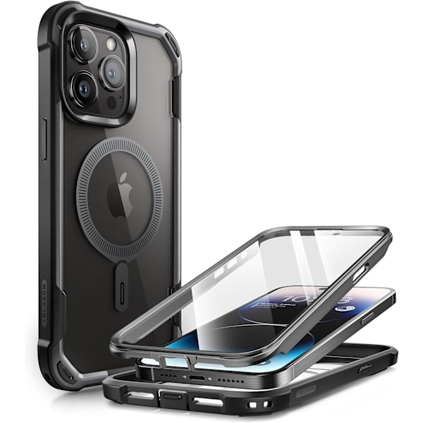 lason Ares Mag för iPhone 15 Pro Max Skal med skärmskydd, [Kompatibel med MagSafe] Genomskinlig Slim Full-Body Shockpro Svart