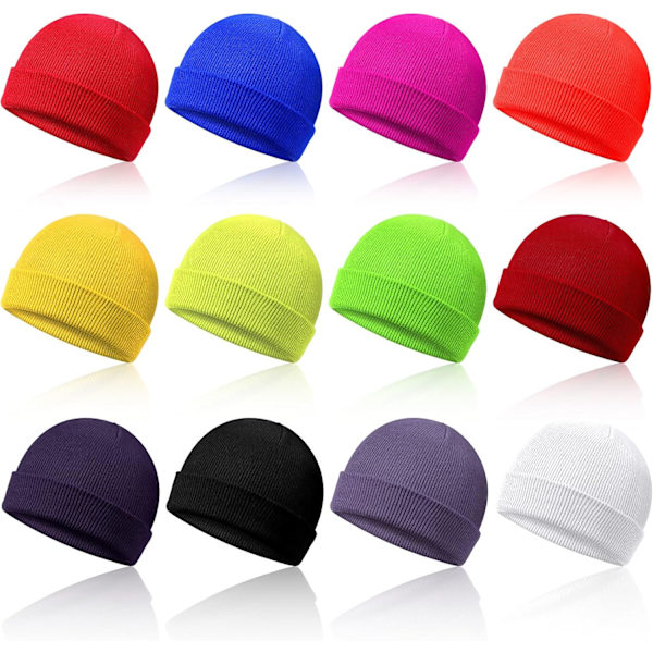 INIOR 12 st Beanie för småbarn för baby barn pojkar flickor mössor vinter stickade mössor mössor, 12 färger, chic färg, M
