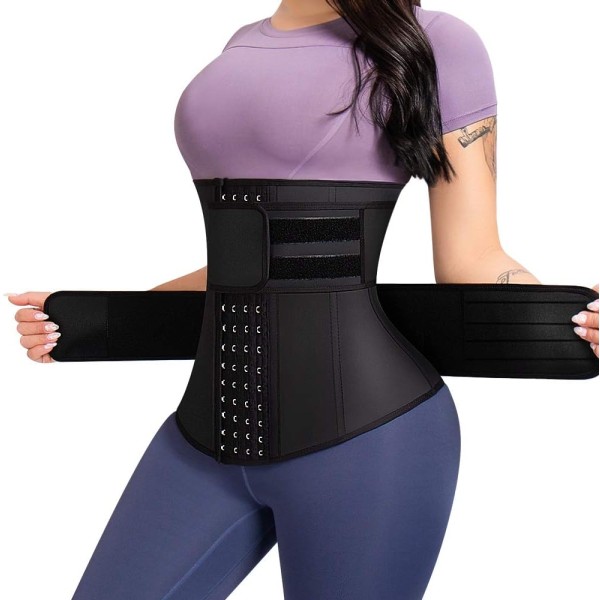 NE Latex Midjetränare Korsett Underbust Sport Cincher Dam Workout Body Shaper Svart-4hooks & 2bälten 4X-Large