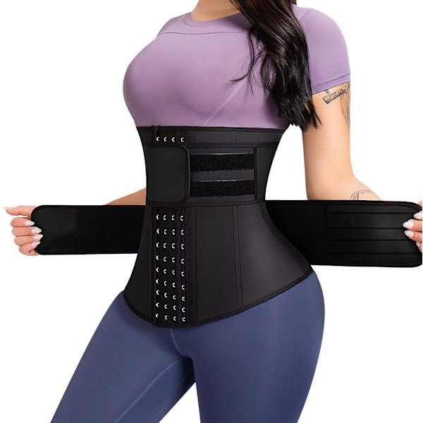 NE Latex Midjetränare Korsett Underbyst Sport Cincher Dam Workout Body Shaper Svart-4hooks & 2bälten X-Small