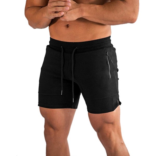 YM 5-tums gymträningsshorts för män, anpassade joggingbyxor för bodybuilding Löpträning med dragkedjefickor Svart Stor