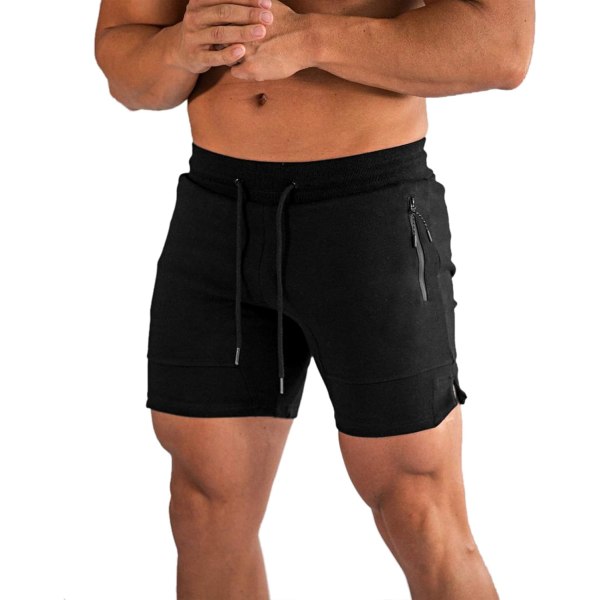 YM 5-tums gymträningsshorts för män, anpassade joggingbyxor för Bodybuilding Löpträning med dragkedjefickor Svarta Medium