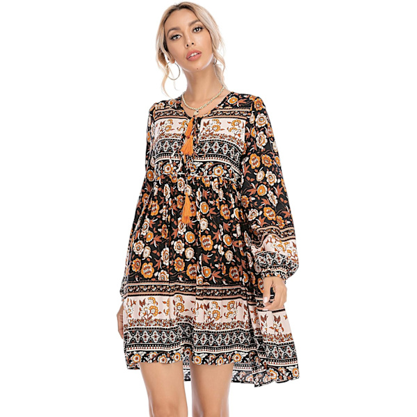ivimos Dam långärmad blommig casual print bomull miniklänning multi svart medium