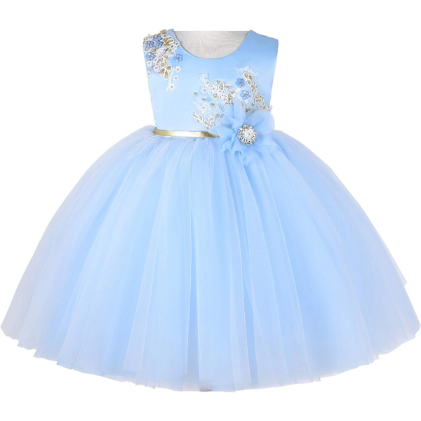 Cosplay Elegant Blomklänning för Flickor Unga Vuxna Mode Rosett Blom Midja Barn Fest Festival Åldrar 2-6 År Gammal Blå 5T