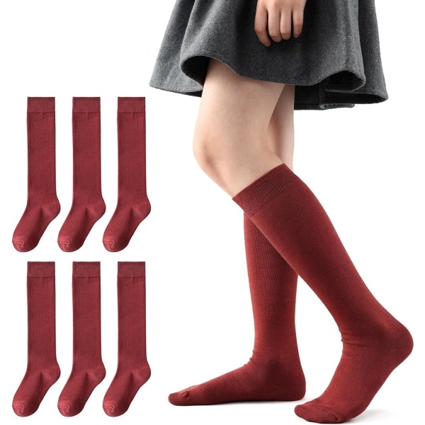 I PANDA 6 par flickor och pojkar knähöga strumpor, mjuka barn skoluniformsstrumpor långa strumpor Rödbruna 4-6 år