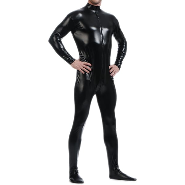 ksmile Unisex Metallic Bodysuit Zentai utan huva Vuxen Blank Enfärgad Spandex Body Suit Halloween Kostym Svart XX-Large