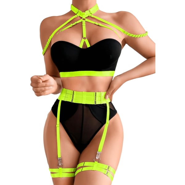 i&Shi Rave Outfits Strappy, Sexig Top Strapless, Glow Under Blacklight Party Black&neon Gree 10-12