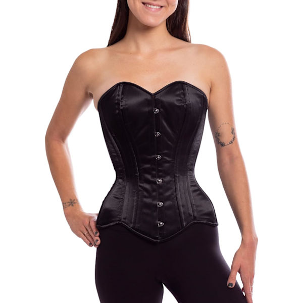 hård korsett CS-511 Overbust Satin korsett svart 30\" (passar naturlig midja 35\"-37\")