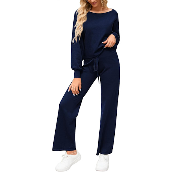 nya dam 2-delade träningsset långärmad stickad tröja vida byxor outfits loungewear set
