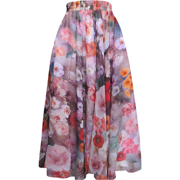 Kvinnor Full/Ankel Längd Elastisk Plisserad Retro Maxi Chiffon Lång Kjol Blommig Svart X-Large