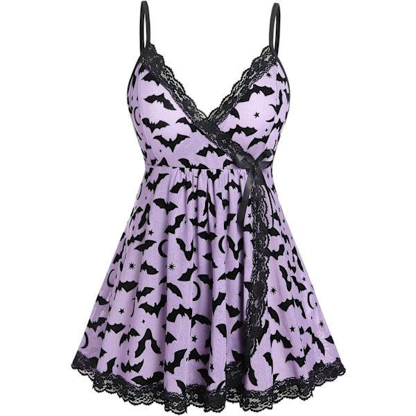 E GAL Rosegal Damkläder Plus Size Lingerie Chemise Velour Panel Rosetter Volangkant Babydoll med G-String Trosa Lila Medium