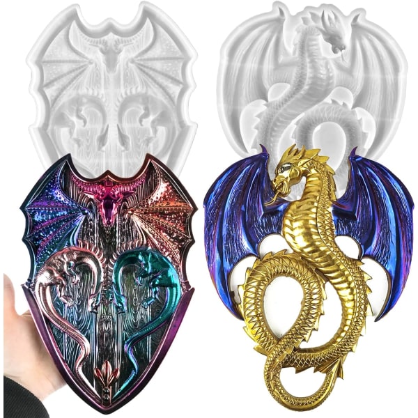 leed 3 st Sea Animal Resin Formar Silikon Sköldpaddor Hummer Sjöhäst Form Epoxi Gjutform Stor Unik Marin Form för 2 st: drake+shi
