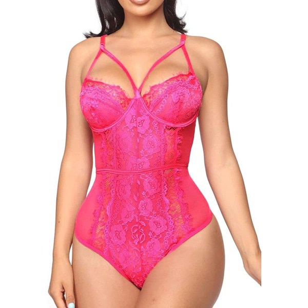 tifo Dam Sexy Body Lingerie One Piece Babydoll V-hals Teddy Snap Gren Barbie Rosa Liten