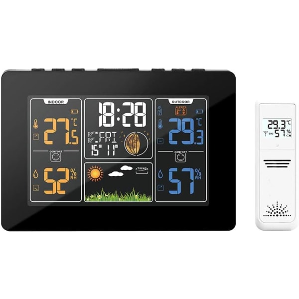 BOSE Digital HOME väderstation, trådlös termometer hygrometer med stor LCD-färgskärm, temperatur inomhus utomhus med varning och temperatur
