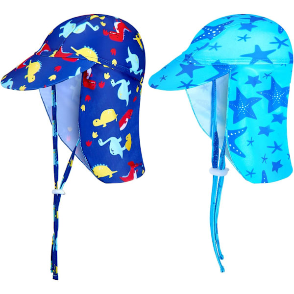 INIOR 2 st Baby Toddler Solhatt UPF 50+ Sommar Simmössa med Hakremmar Flik Hals UV Solskydd Mössor Andas Ad Mjuk och Andas