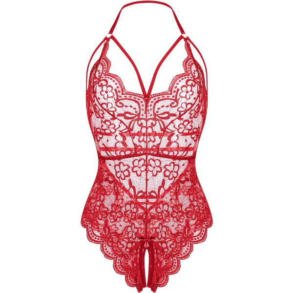 LO VITA Dam Lingerie Spets Bodysuit En Delig Babydoll Teddy Chemise Nattkläder Röd Stor