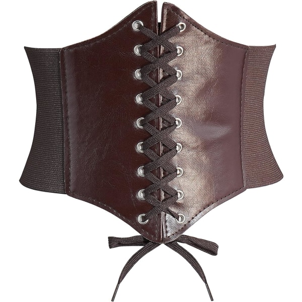 A korsettbälten för kvinnor, brett elastiskt knutet läder Waspie midjebälte för flickor Klänningar Coffee M: Fit midja 27"-30"