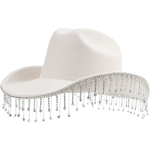 esh Vuxen Kvinnor Män Cowgirl Filt Dräkt med bred brätte Western Cowboyhatt Diamant-elfenben