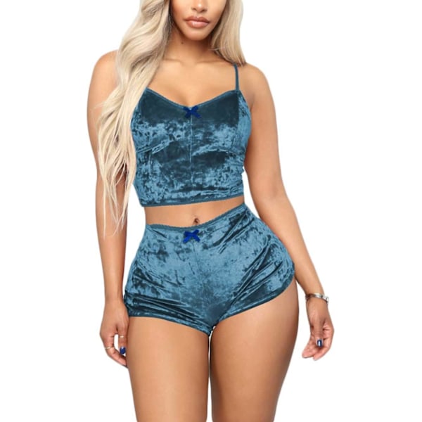 suttc Dam 2-delad sammetsoutfit med spaghettiband, ärmlös crop top + shorts set