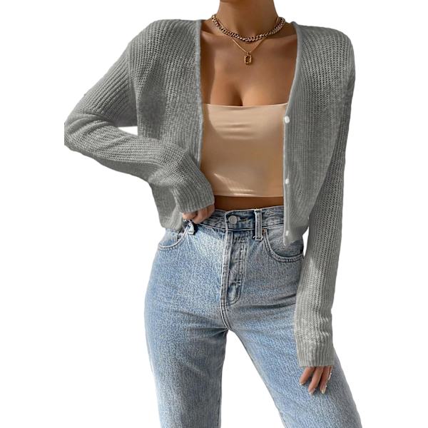 dusa Dam Drop Shoulder Långärmad Knapp Upp Stickad Cardigan Tröja Grå X-Small