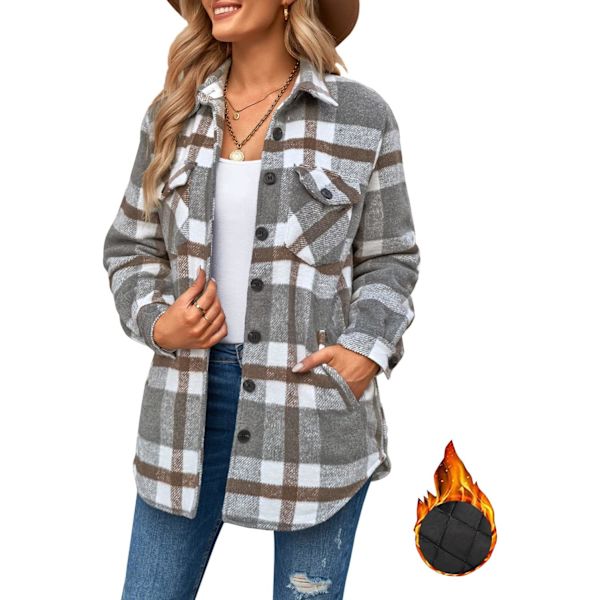 PENT Dam Oversized Rutig Knapp Ned Skjorta Quiltad Fodrad Shacket Jacka