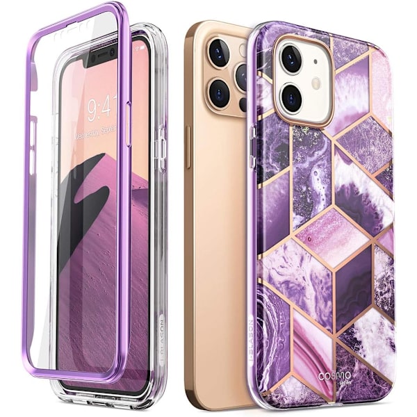lason Cosmo Series Skal för iPhone 12, iPhone 12 Pro 6,1 tum (2020 Release), Slim Full-Body Stylish Protective Case wit Marble Purple