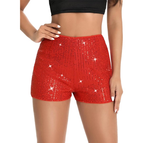 GHF Dampaljetter Elastisk midja Glittrande raka ben Shorts Glitter Party Shorts Hot Pants Party Svart Röd Medium