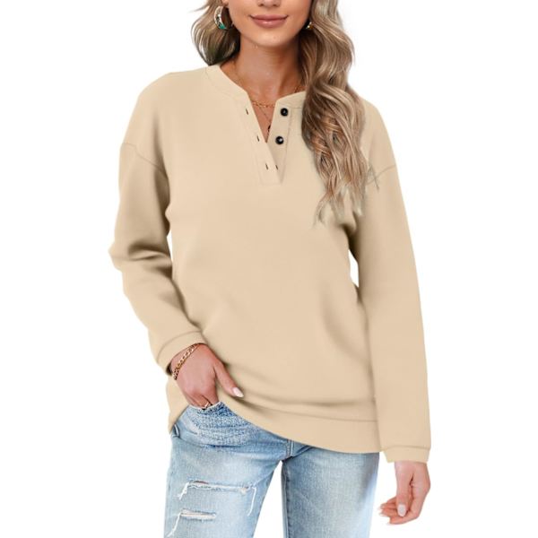 EFAN Dam Casual Sweatshirts Henley Button Up Långärmad Tunika Toppar 05b-apricot 3X-Large
