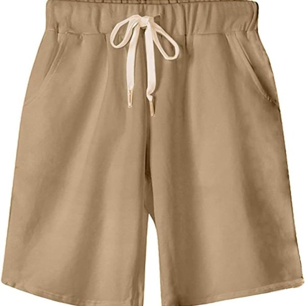 ket Dammjuk mjuk stickad elastisk midja jersey Bermuda shorts med dragsko