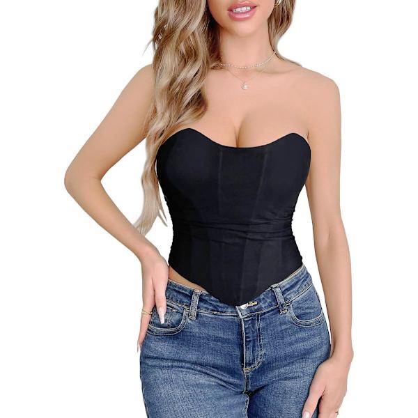 MMUO Damkorsetter Sexig Bustier Crop Top Sommar Utekväll Strapless Midjebälte BH Svart Nät X-Small