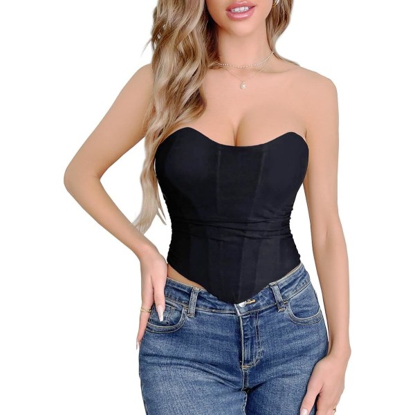 MMUO Korsetttröjor för kvinnor Sexig Bustier Crop Top Sommar Going Out Axelbandslöst midjebälte BH Svart Mesh Large