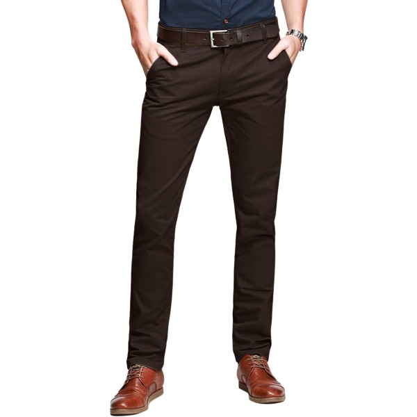 ch Herr Slim Tapered Flat Front Casual Pants 8025 Mörkbrun 29