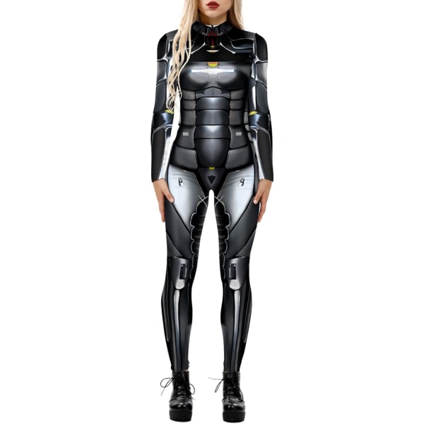 tory Dam Hi-Neck Skelett Print Bodycon Jumpsuits Fullbody Unitard 22#mönster#1 X-Large