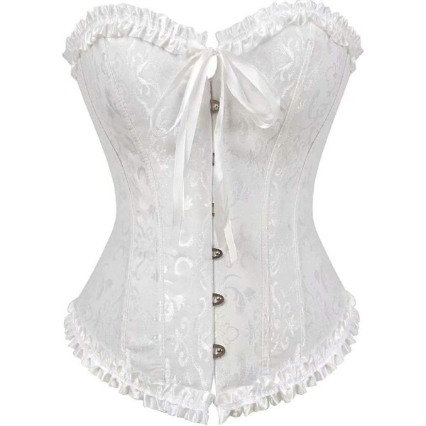 MMUO Dam Lacing Korsett Topp Satin Blommig Benad Överbyst Body Shaper Bustier Sexig Midja Push Up Shapewear Underkläder…, B Vit X-Large