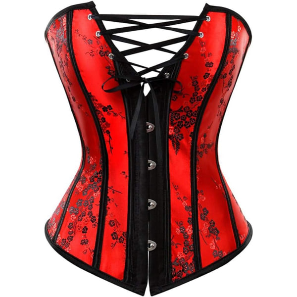 HOU Dam Bustier Korsett Topp Plus Storlek Satin Midja Cincher Overbust Bustiers Röd-1 XX-Large