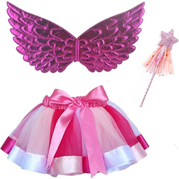 Gl Tutus kjol Butterfly Wings Kostym för barn Flickor Rainbow Fairy Wings Dress Up Tutu med änglastav Rollspelsfest