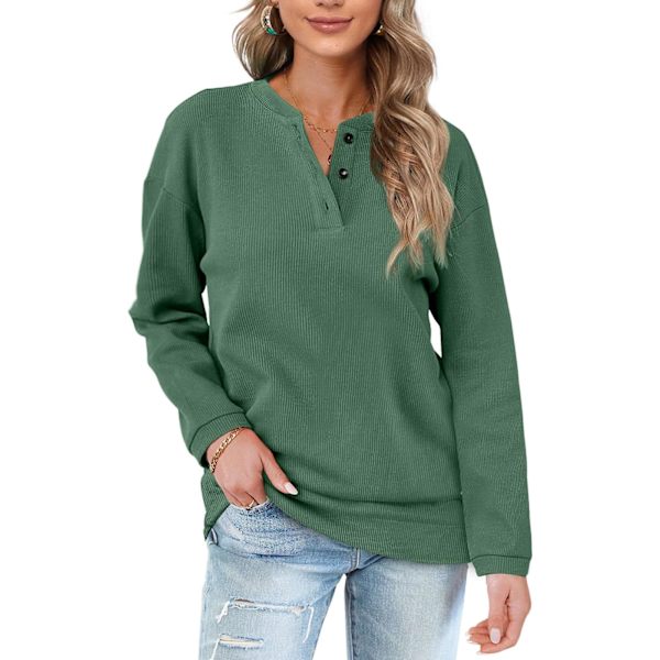 EFAN Dam Casual Sweatshirts Henley Button Up Långärmad Tunika Toppar 00-grön Medium